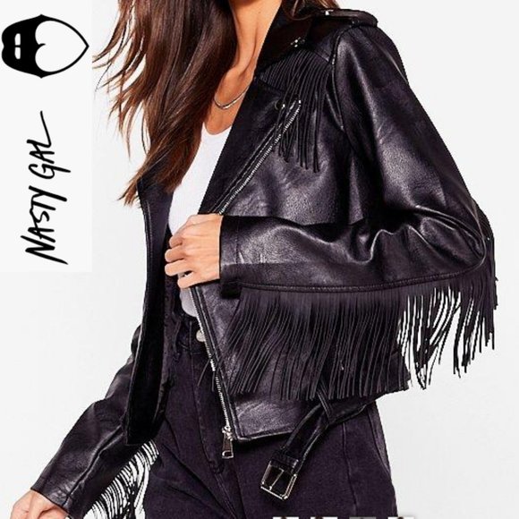 Nasty Gal Jackets & Blazers - 🚫 SOLD 🚫 Faux Leather Fringe Jacket